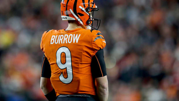 Dec 4, 2022; Cincinnati, Ohio, USA; Cincinnati Bengals quarterback Joe Burrow (9) during the first half against the Kansas City Chiefs at Paycor Stadium. Mandatory Credit: Katie Stratman-USA TODAY Sports